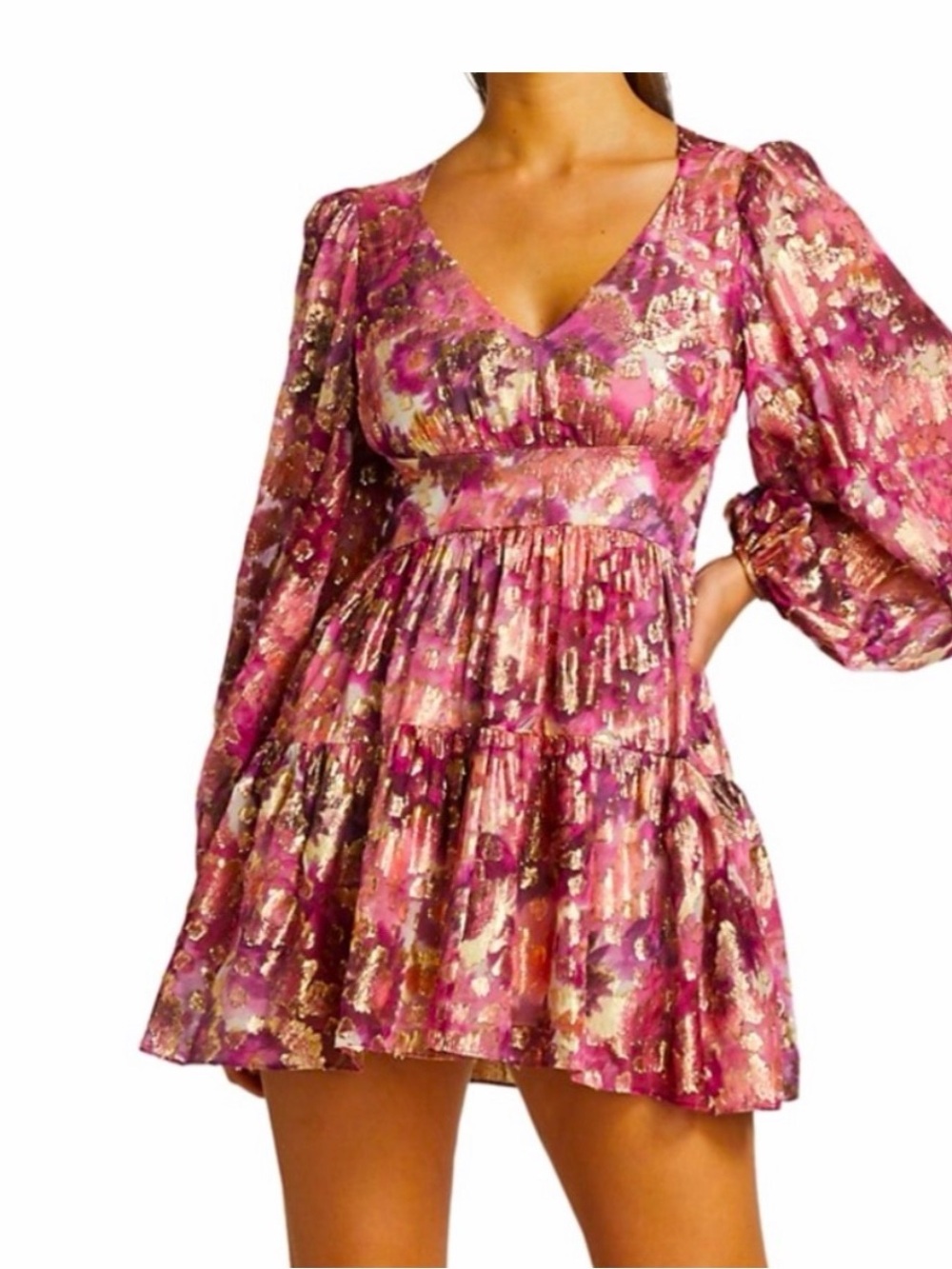 LoveShackFancy Willis Pink Metallic Floral Mini Dress Size 4